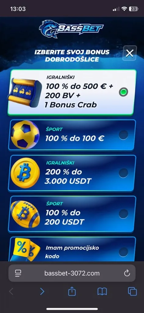 Bassbet mobilni posnetek 1