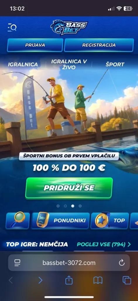 Bassbet mobilni posnetek 2