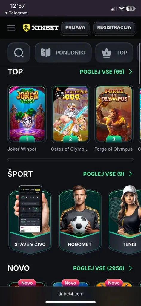 Kinbet mobilni posnetek 4